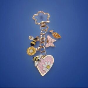 Pink floral bee bag charm